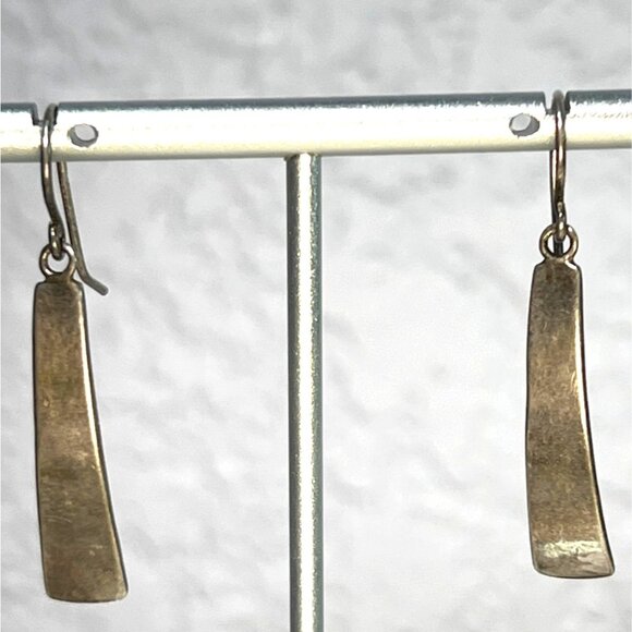 Vtg 925 Sterling Silver Dangle Earrings Geometric Curved Designed Hook Closure - Picture 1 of 6